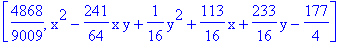 [4868/9009, x^2-241/64*x*y+1/16*y^2+113/16*x+233/16*y-177/4]